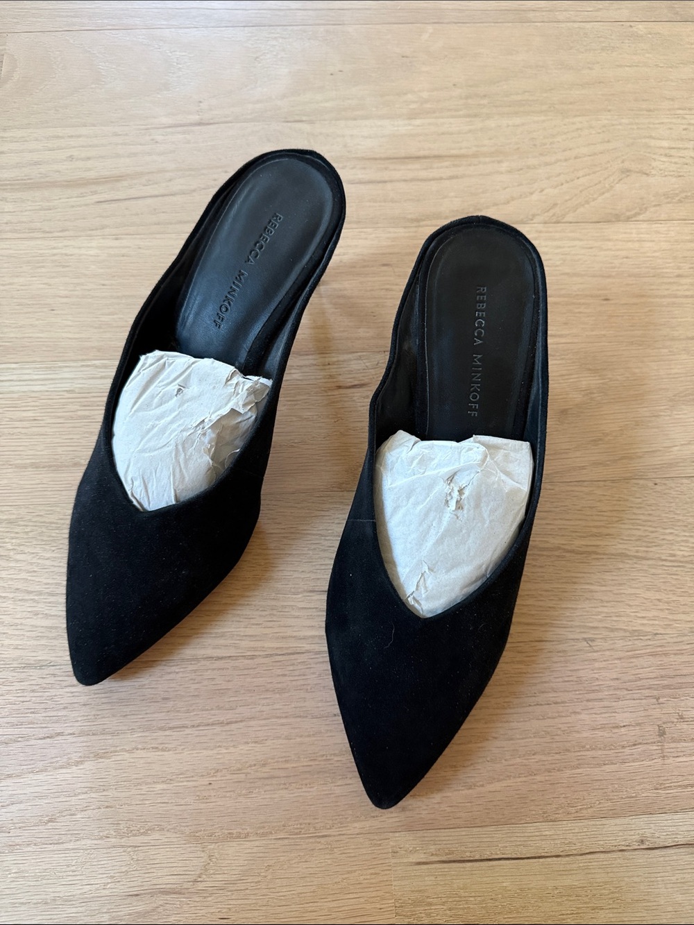 Rebecca Minkoff Black Pointed Suede Slip-On Mules